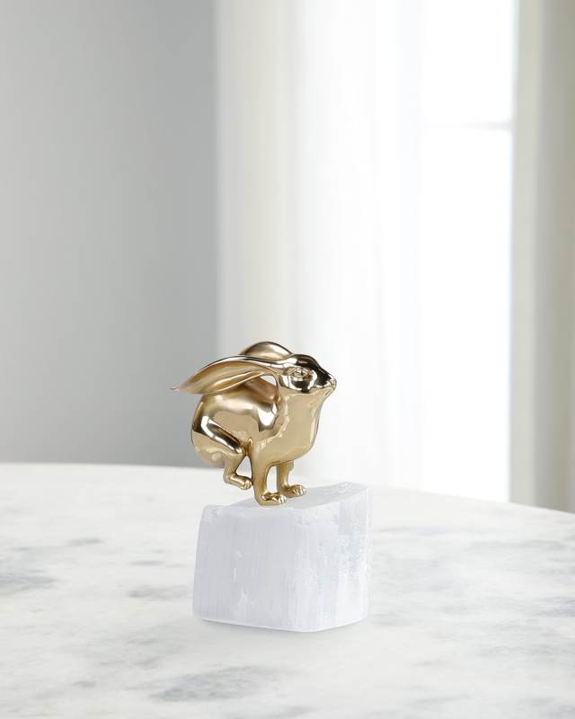 Brass Bunny Sculpture on Selenite